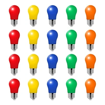 Afbeelding van Set van 20 gekleurde 3 W led gloeilampen, E27, kleurrijke gloeilampen voor bruiloft, Halloween, Kerstmis, party, bar, gemengde kleuren, rood, groen, blauw, oranje, geel
