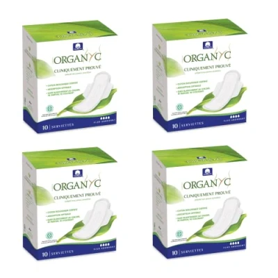 Afbeelding van Organyc, Hygiënisch verband met vleugels voor de nacht van 100% gecertificeerd biologisch katoen 4 verpakkingen elk 10 stuks (in totaal 40 stuks)