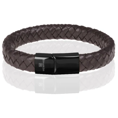 Afbeelding van Memphis gevlochten leren armband Bruin Zwart 20cm