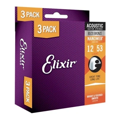 Afbeelding van Elixir Acoustic Bronze Nano Strings 012/053 (3 pack)