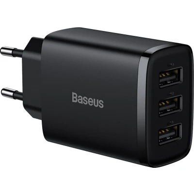 Afbeelding van Baseus Compacte USB oplader Met 3 poorten Geschikt voor Aansluiting 17W Zwart