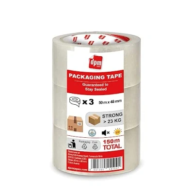 Afbeelding van Dpm tapes Packaging Tape verpakkingstape, pakkettape, verzendstickers, verhuizingen, scheurvast, losvrij, sterk en stil, 50 m x 48 mm, transparant (3 rollen)