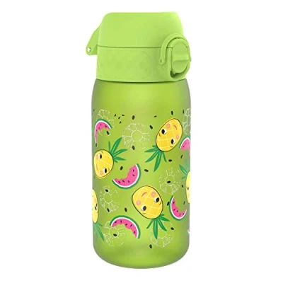 Afbeelding van ION8 Kinder Waterfles, 350 ml/12 oz, Lekvrij, Makkelijk te Openen, Veilige Vergrendeling, Vaatwasserbestendig, BPA vrij, Draaghendel, Schoon Maken, Geurvrij, Ananas Ontwerp Drinkfles