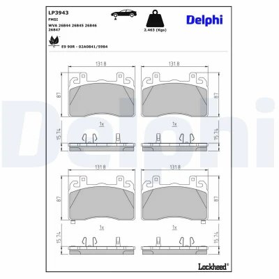 Afbeelding van DELPHI LP3943 Remblokkenset Met akoestische slijtagewaarschuwing ALFA ROMEO: Tonale (965) 1.3 Hybrid Q4, 1.5 Mild Hybrid, 1.6 VGT D 2022