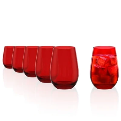 Afbeelding van Stölzle Lausitz ELEMENTS 465 ml rood, drinkglazen, set van 6, vaatwasserbestendig, hoge schokbestendigheid, universele glazen als waterglazen, sapglazen, whiskyglazen