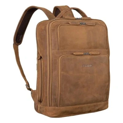 Afbeelding van STILORD &#039;Jayden&#039; Business rugzak Heren Leer Grote Vintage met Laptop compartiment 15 inch DIN A4 Daypack Echt leder, Kleur:tan donker bruin