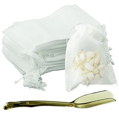 Afbeelding van 200 stuks theefilterzakken voor losse thee, theefilterzakken, wegwerp met trekkoord, theezakjes, leeg geuren, specerijen, vanille, lavendel, koffie (7 x 9 cm)