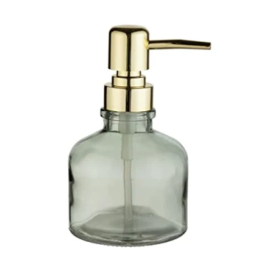 Afbeelding van Zeepdispenser Atessa Mint, sierlijke pompdispenser van glas met gouden pompkop, navulbaar tot 200 ml vloeibare zeep, kleine zeepdispenser, ideaal voor de wastafel in badkamer, Ø 8 x 14 cm