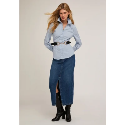 Afbeelding van Motivi: Hemdblouse van gestreepte popeline Spring Summer 24, Lichtblauw, 38