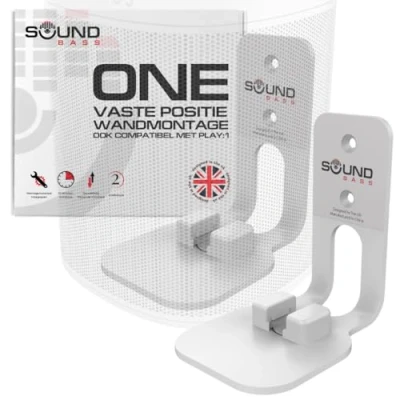 Afbeelding van 2 x Muurbeugel voor ONE, ONE SL &amp; Play: 1, wit, compatibel met de speaker van Sonos PLAY1, ontworpen in het Verenigd Koninkrijk