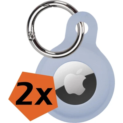 Afbeelding van Hoesje Geschikt voor Apple AirTag Sleutelhanger Hoes Siliconen Grijsblauw 2 PACK