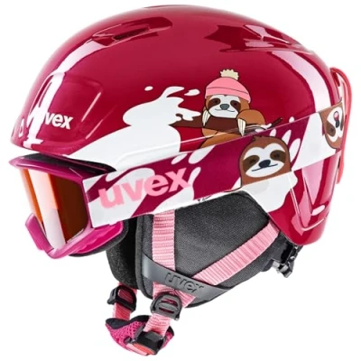 Afbeelding van uvex heyya set skihelm incl. skibril voor kinderen individueel passysteem contrastverhogend berry white sloth 46 50 cm