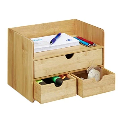 Afbeelding van relaxdays Bureau organizer bamboe houten met lades pennenbak