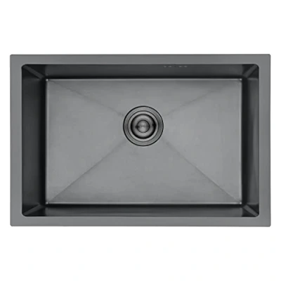 Afbeelding van Ibergrif M87044B Keukenspoelbak 70 x 44 cm, onderbouwspoelbak of werkblad met afvoerfilter, roestvrij staal, zwart