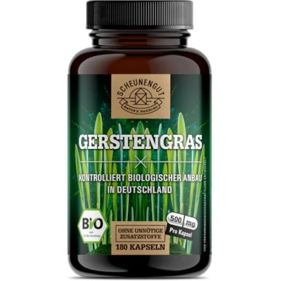Afbeelding van Gerstegras capsules BIO 180 stuks 3000 mg per dagelijkse dosis I Belangrijk: 100% gecertificeerde biologische producten van gecontroleerde teelt veganistisch en zonder toevoegingen