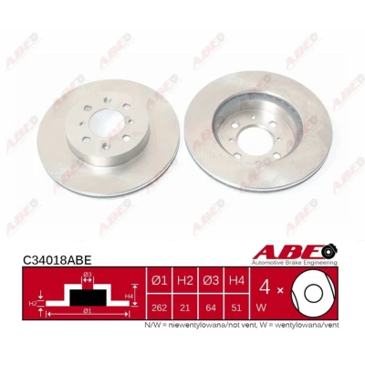 Afbeelding van ABE C34018ABE Remschijf Vooras 262 21,0 4 100 Geventileerd HONDA: PRELUDE 3