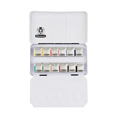 Afbeelding van Schmincke AKADEMIE Aquarel compact verfdoos, basis assortiment 12 x 1/2 tubes, 75 112 097, metalen doos, zeer lichtechte tinten, fine artists&#039; aquarelverf