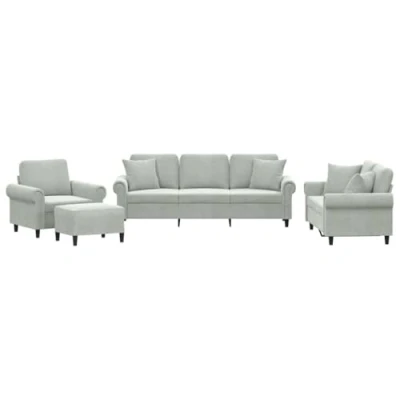 Afbeelding van vidaXL 4 delige Loungeset met kussens fluweel lichtgrijs