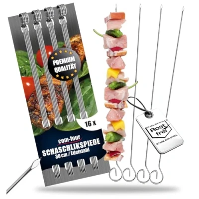 Afbeelding van COM FOUR® 16x kebabspiesjes van roestvrij staal 30 cm lange vleesspiesjes premium groentespiesjes in een set (30cm 16 stuks)