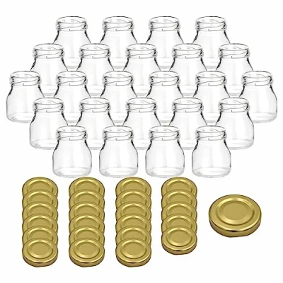 Afbeelding van gouveo set van 24 inmaakpotjes 50 ml mini met schroefdeksel goud voorraadpotjes schroefdop lege jampotjes, kruidenpotjes