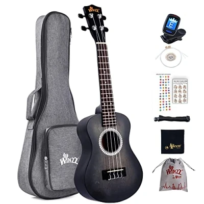 Afbeelding van Winzz ukelele concert, 58,5 cm, beginnerkit voor volwassenen en kinderen, uniek kleurontwerp zwart