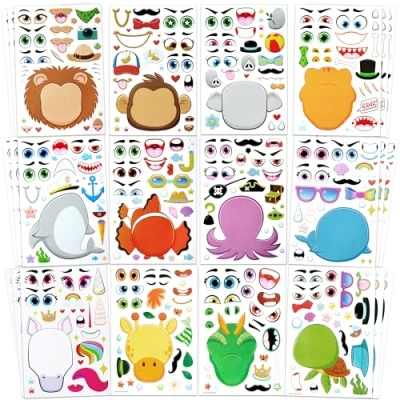 Afbeelding van 36 PCS Make a Face stickerbladen maken je eigen dierenmix en match met safari&#039;s, zee fantasie dieren kinderen feest voorstander van voorraden ambacht