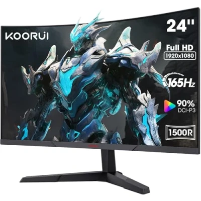 Afbeelding van KOORUI 24 inch gebogen gamingmonitor, FHD 1080p, 1ms responstijd, 165Hz verversingssnelheid, HDMI 2.0/DP 1.2, 250cd/m² helderheid Zwart 24E6CA