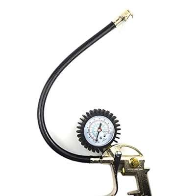 Afbeelding van ANCLLO Bandenpomp met Manometer 220 PSI Messing Air Chuck Bandenspanningsmeter voor Elke Auto Vrachtwagen Motorfiets Fiets