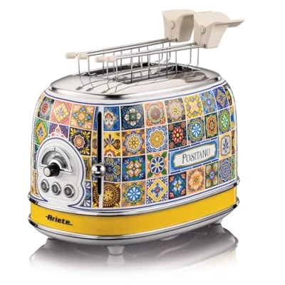 Afbeelding van Ariete 155 Positano Broodrooster, 810 W, 2 sneetjes, 6 bruiningsniveaus, kruimellade, ontdooifunctie, automatische uitworp, met tang