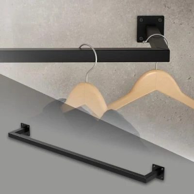 Afbeelding van ML Design Rechthoekige kledingstang voor aan de muur, D12cm x B90cm, zwart, gemaakt van staal, roestvrij, U vormige kledingstang, wandgarderobe, kapstok, incl. bevestigingsmateriaal