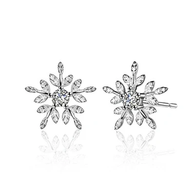 Afbeelding van Belons Fashion Elegant 925 Sterling zilver Zirkonia dames meisjes sneeuwvlok oorstekers oorsieraden, zilver,