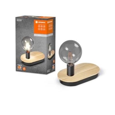 Afbeelding van LEDVANCE DECOR Houten tafellamp USB, zwart/hout, E27