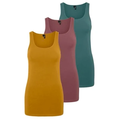 Afbeelding van VERO MODA Dames VMMAXI My Soft Long Tank Top GA 3P, geel/roze/groen (1x Chai Tea/ 1x Rose Brown / North Atlantic), L