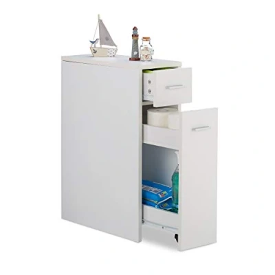 Afbeelding van Relaxdays opbergkastje met 2 lades smalle badkamerkast 61,5 x 20 45 cm ladekast wit