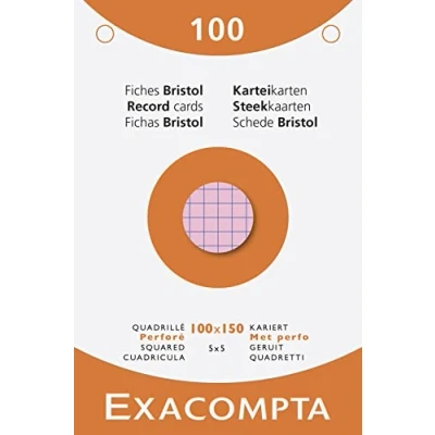 Afbeelding van Exacompta 13652E indexkaarten, geruit, 5x5, geperforeerd, 100 x 150 mm, voor inkjetprinters, laserprinters en kopieerapparaten, verschillende kleuren, 10 stuks à