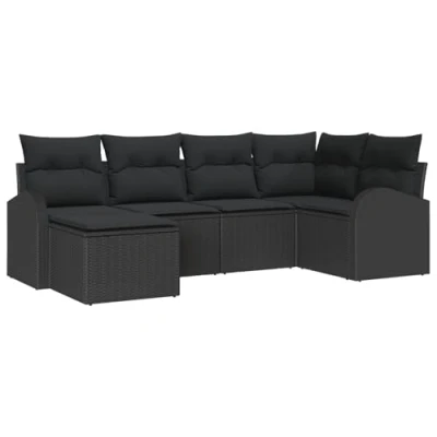 Afbeelding van vidaXL 6 delige Tuin Sofa Set met Kussens Zwart Poly Rattan, 2 zits Opslag en Rattan