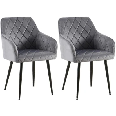 Afbeelding van CLP Monett Set van 2 eetkamerstoelen met armleuning klassiek metalen frame Velvet zwart/donkergrijs
