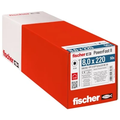 Afbeelding van Fischer PowerFast II 566362 Verzonken houtschroef 8 mm 220 Interne vertanding Staal Galvanisch verzinkt 50 stuk(s)