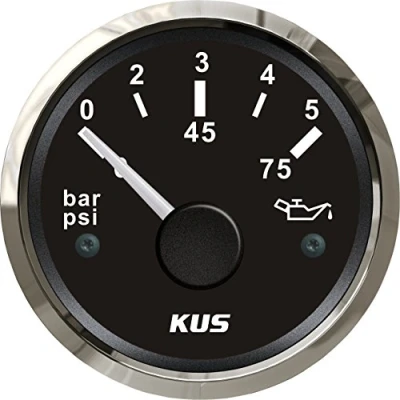 Afbeelding van KUS Olie Brandstof Manometer Meter 0 5Bar 75PSI Met Backlight 12V/24V 52MM (2&quot;) (Zwart)