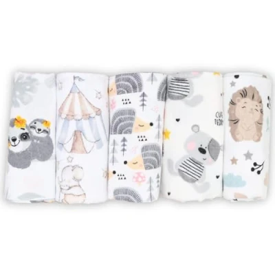 Afbeelding van FENSILO Moltondoeken, set van 5 flanellen luiers 100% katoen, 80 x cm, moltonluier spuugdoeken voor baby&#039;s, spuugdoek, flanel, moltondoek, uniseks, jongens of meisjes, teddy &amp; Moon