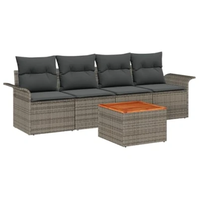 Afbeelding van vidaXL 5 Delige Tuin Sofa Set met Kussens Grijs Poly Rattan Acacia