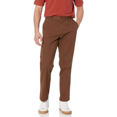 Afbeelding van Amazon Essentials Klassieke pasvorm kreukvrije chino broek met platte voorkant voor heren (verkrijgbaar in groot en lang), bruin, 42W/32L