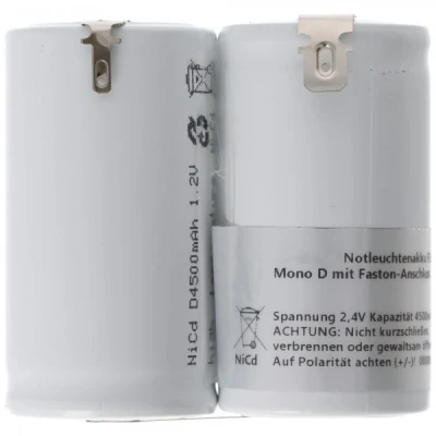 Afbeelding van Noodverlichting batterij NiCd 2.4V 4500mAh F1x2 Mono D met Faston aansluiting