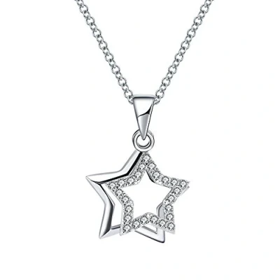 Afbeelding van Belons Damesketting, 925 Sterling zilver, Zirkonia, halsketting met hanger, dubbele sterretjeshanger, zilver Zirkonia