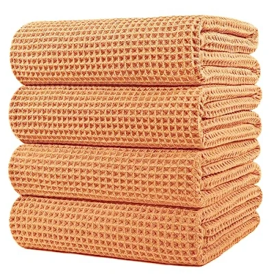 Afbeelding van Polyte Microvezel badhanddoek pluisvrij en sneldrogend wafelstructuur zeer groot oranje 152 x 76 cm 4 stuks