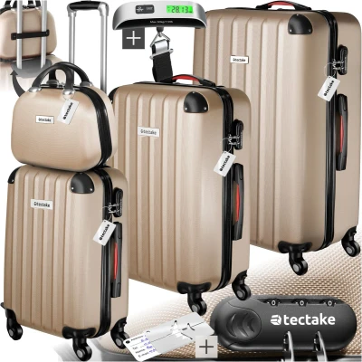Afbeelding van tectake® reiskoffers Kofferset Cleo 4 delig met bagageweger champagne