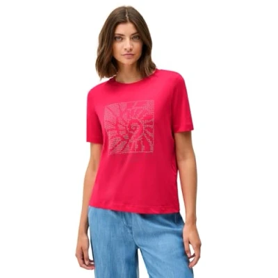 Afbeelding van Cecil MIT Schmucksteinen Tshirt print, Dames, Maat: Large, Rot