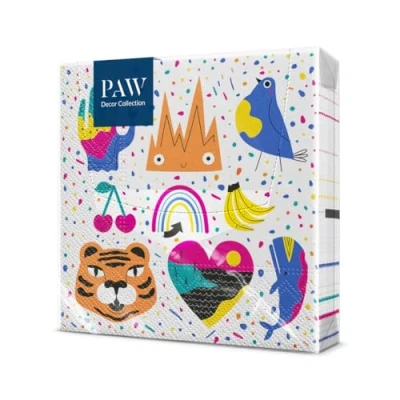 Afbeelding van PAW Papieren Servetten 3 laags (33 x 33 cm) I 20 Stuks Perfect voor Feesten, Verjaardagen, Vieringen Verjaardag Tafeldecoratie Kleurrijke met Motief Doodle Vrienden