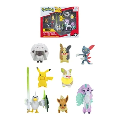Afbeelding van Pokémon Bandai 8 Battle figuren Pikachu, Evoli (Eevee), schapen (Wooloo), Farfuret (Sneasel), Voltoutou (Yamper), Palarticho (Sirfetch&#039;d), Ponyta (Ponyta), Morpeko PKW0185