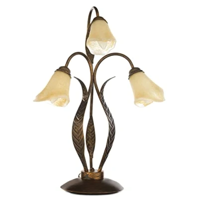 Afbeelding van ONLI 4230/Lg tafellamp 3 lampen metaal bruin penseel goud en barnsteenglas, 48 x 61 cm